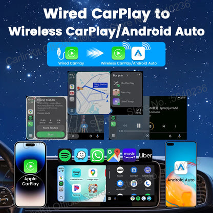 4.0 2-In-1 Wireless Adapter Wireless Android Auto Carplay 1 to 2 Smart Car Box Plug &Play OTA Upgrade for Carplay Cars