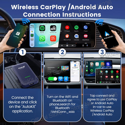 4.0 2-In-1 Wireless Adapter Wireless Android Auto Carplay 1 to 2 Smart Car Box Plug &Play OTA Upgrade for Carplay Cars