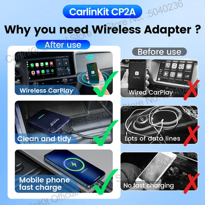 4.0 2-In-1 Wireless Adapter Wireless Android Auto Carplay 1 to 2 Smart Car Box Plug &Play OTA Upgrade for Carplay Cars
