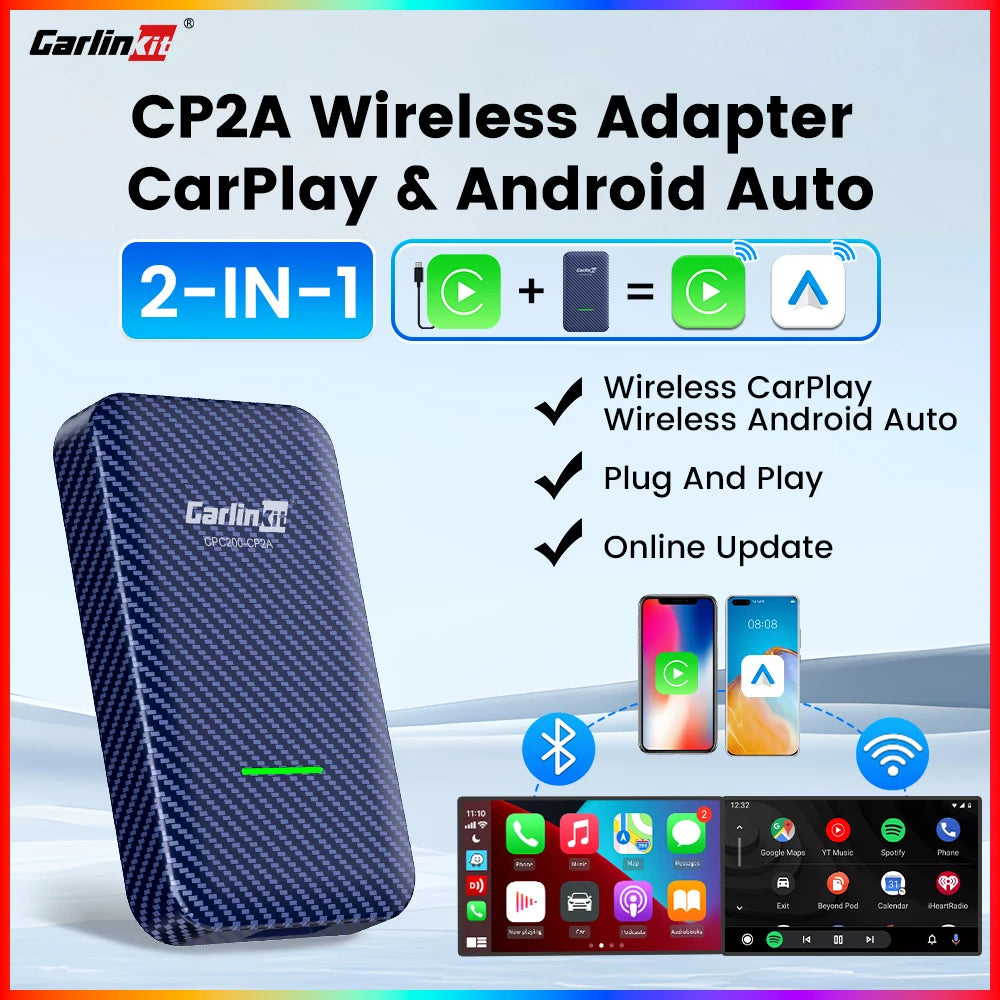 4.0 2-In-1 Wireless Adapter Wireless Android Auto Carplay 1 to 2 Smart Car Box Plug &Play OTA Upgrade for Carplay Cars