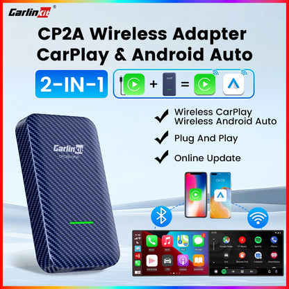 4.0 2-In-1 Wireless Adapter Wireless Android Auto Carplay 1 to 2 Smart Car Box Plug &Play OTA Upgrade for Carplay Cars